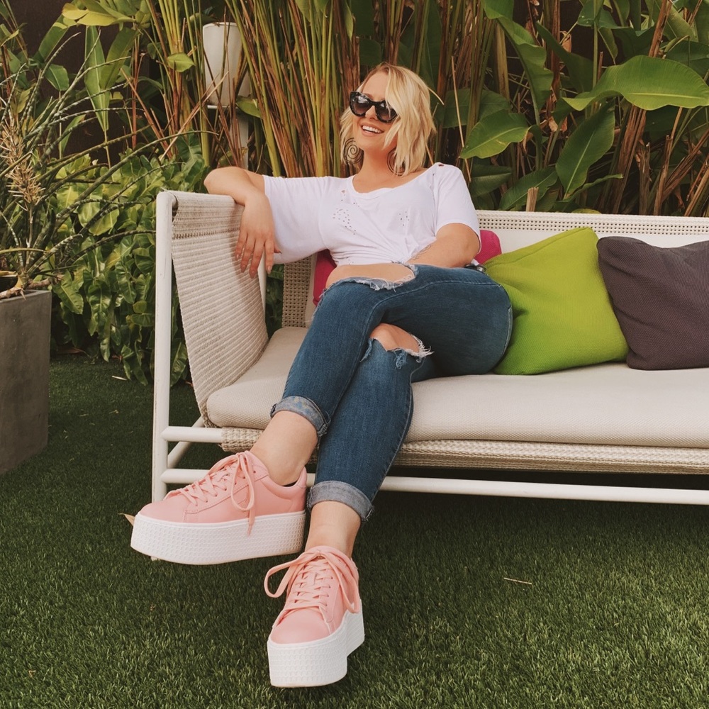 Baby pink platform sneakers